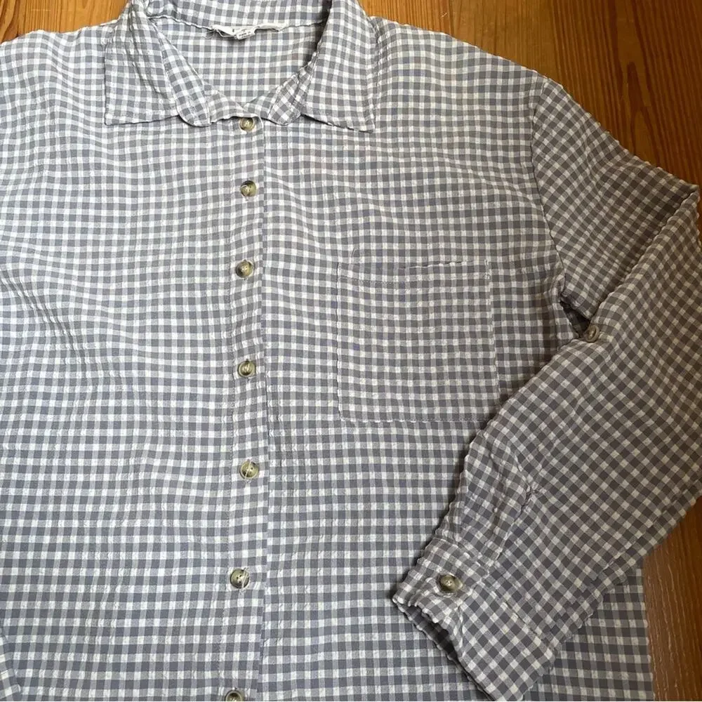 P.‎ Cill purple white check puckered button up SIZE S - Picture 3 of 6
